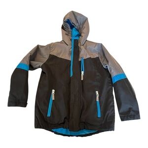 Land’s‎ End Boys Size 6 Double-Zip Hooded Coat – Black & Blue Mid-Weight